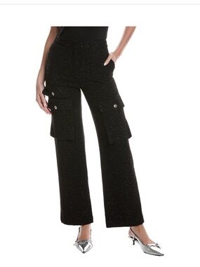 Maje Black Straight-Leg Cargo Knit Pants with Metallic Thread